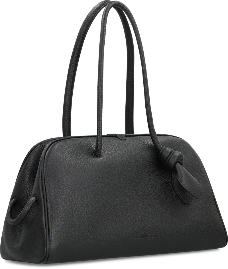 Jacquemus Hammered Calf Leather Shoulder Bag — Black