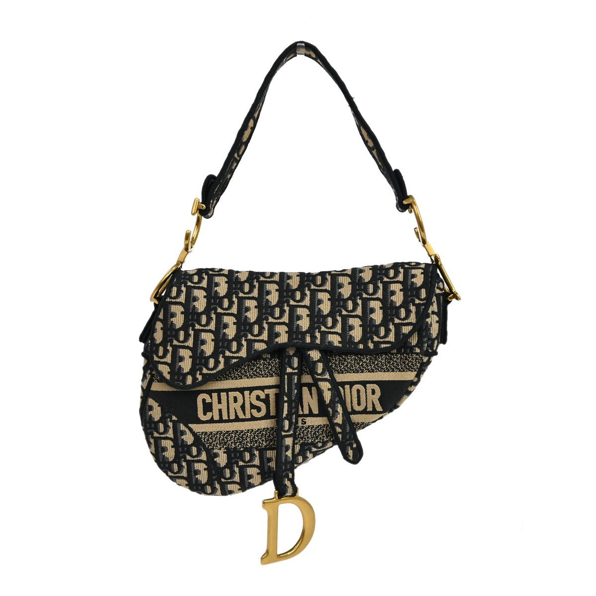 Christian Dior Saddle Oblique Denim Black Canvas Bag