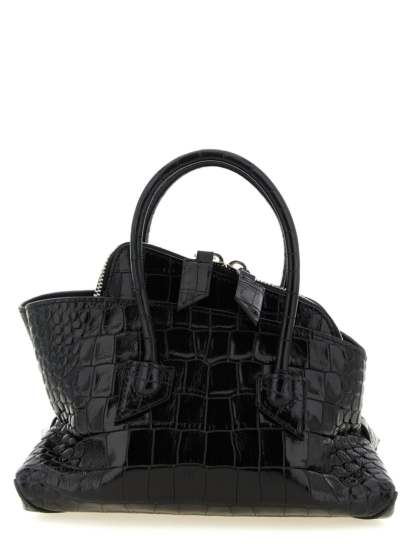 The Attico Top Handle Bag — Black Cowhide With Crocodile Print
