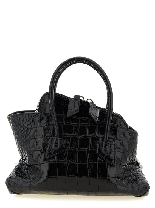 The Attico Top Handle Bag — Black Cowhide With Crocodile Print