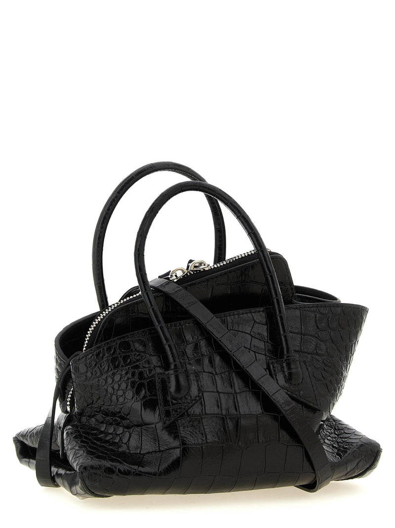 The Attico Top Handle Bag — Black Cowhide With Crocodile Print
