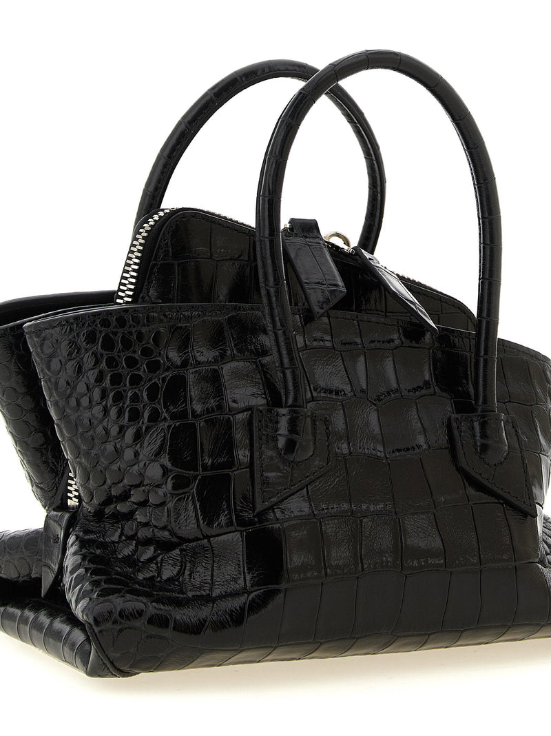 The Attico Top Handle Bag — Black Cowhide With Crocodile Print