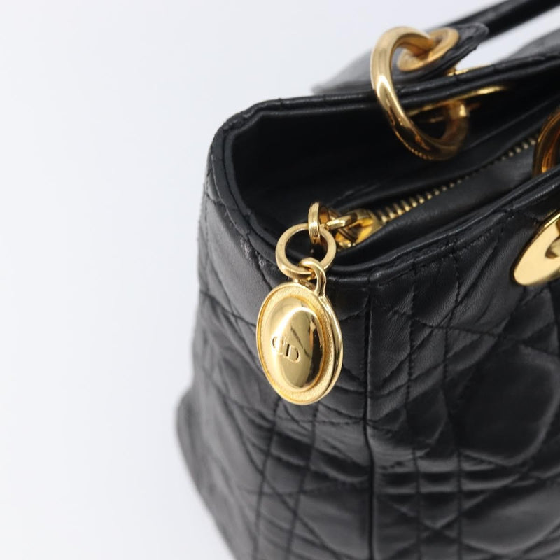 Christian Dior Vintage Lady Cannage Quilt Lambskin Black Leather Bag