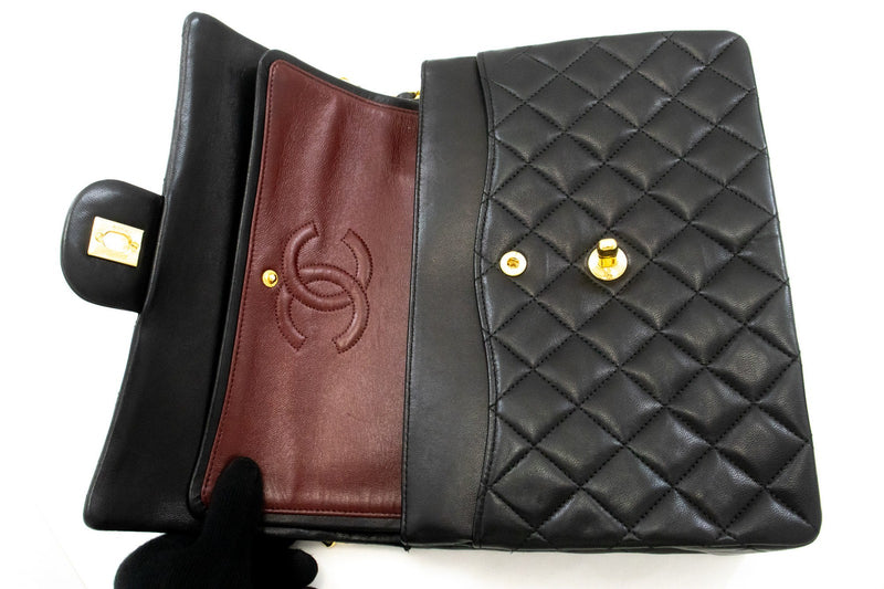 Chanel Vintage Square Classic Double Flap Quilted Leather Black Bag