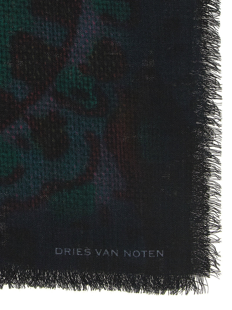 Dries Van Noten Folk Scarf — Black Pure Wool Scarfs