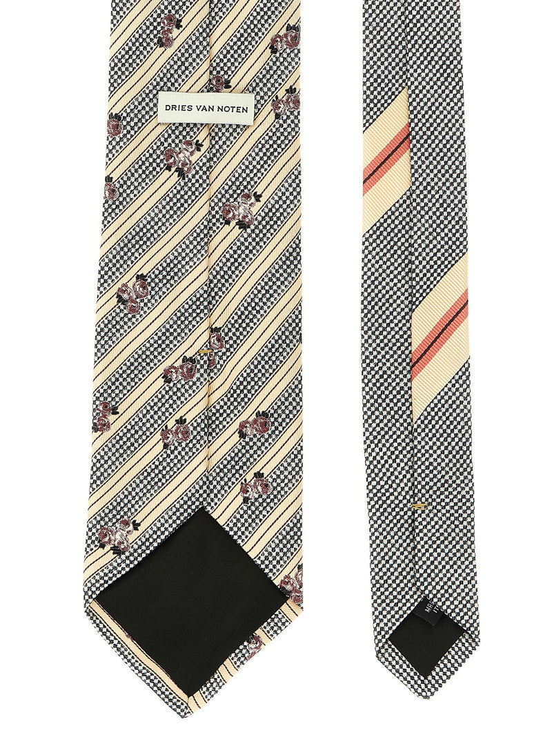 Dries Van Noten Jacquard Silk Diagonal Stripe Necktie — Cream Neckties
