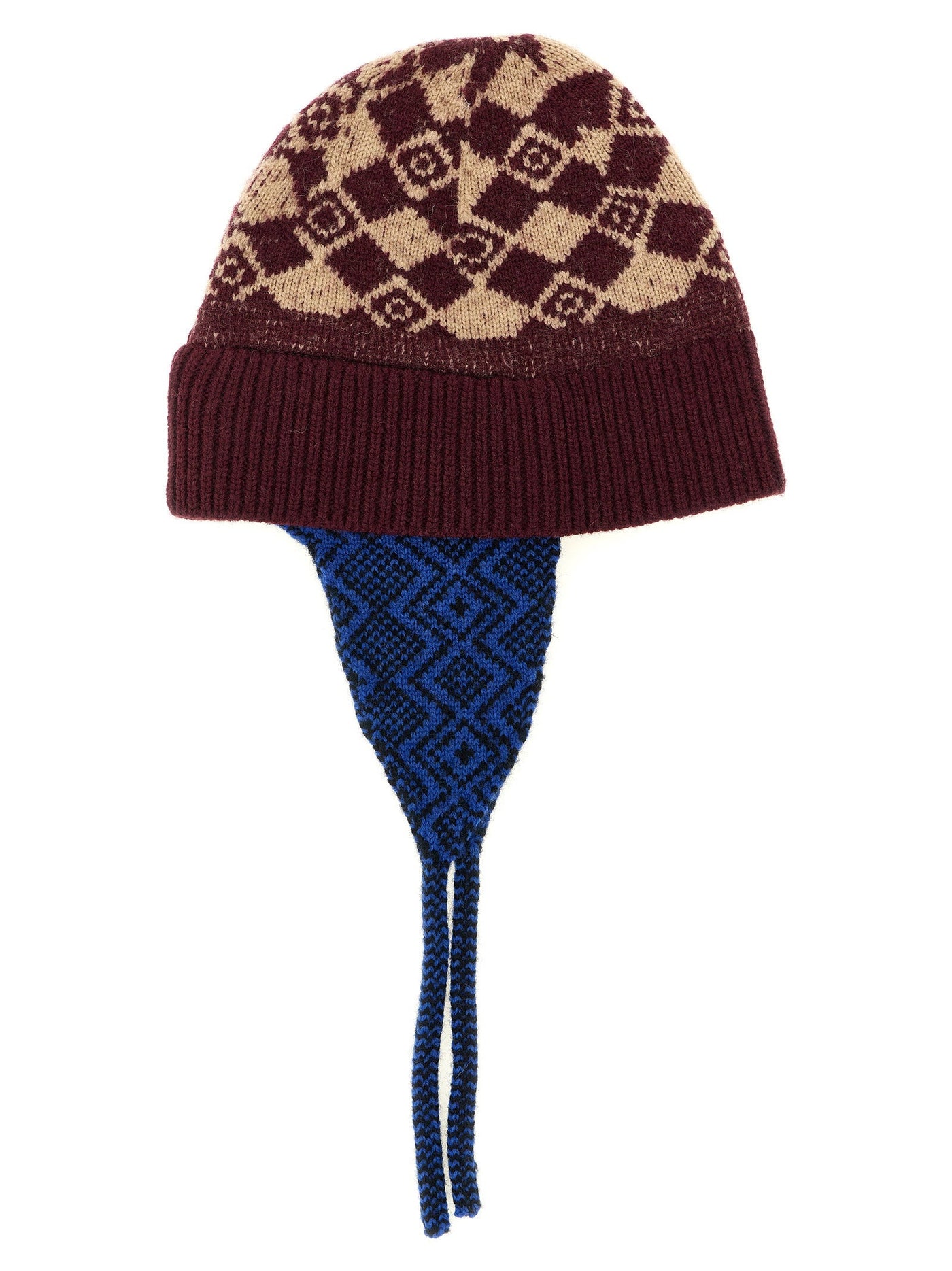 Dries Van Noten Geometric Diamond Knit Winter Hat — Burgundy Pure Wool