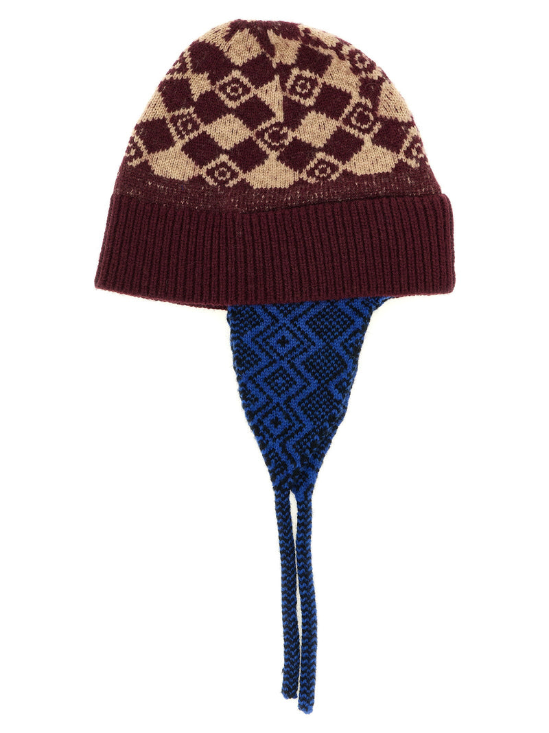 Dries Van Noten Geometric Diamond Knit Winter Hat — Burgundy Pure Wool