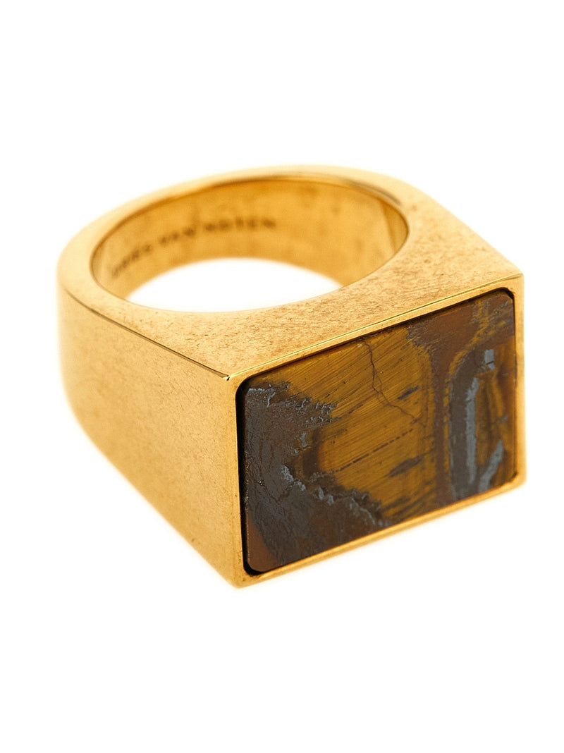 Dries Van Noten Tigers Eye Stone Ring — Gold Gilded Brass Rings