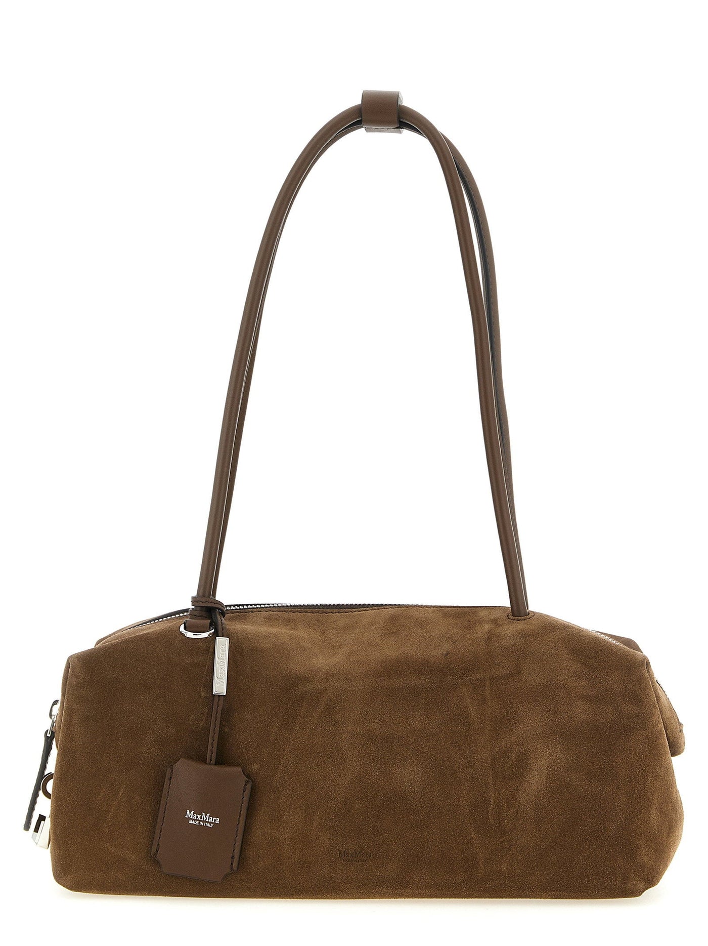 Max Mara Suede Top Case Shoulder Bag — Taupe