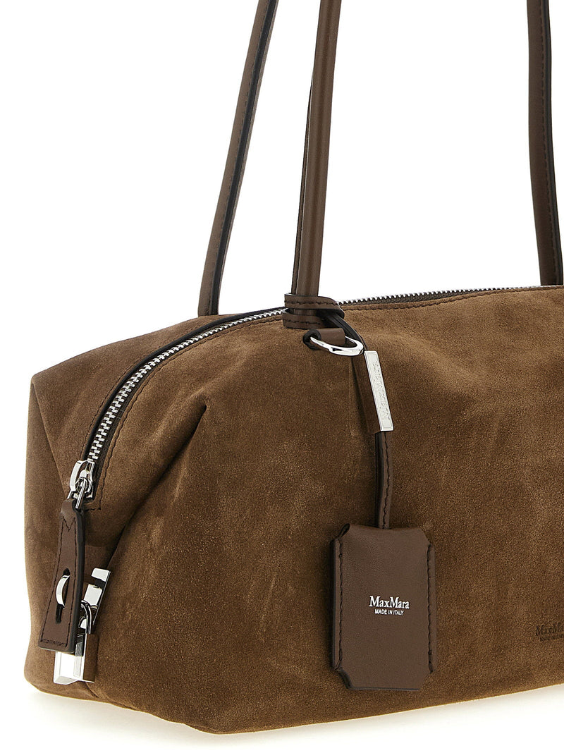 Max Mara Suede Top Case Shoulder Bag — Taupe