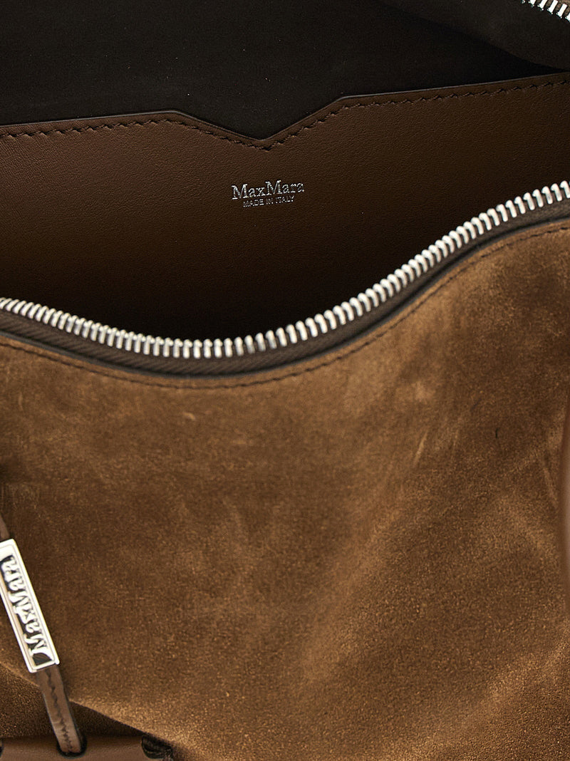 Max Mara Suede Top Case Shoulder Bag — Taupe