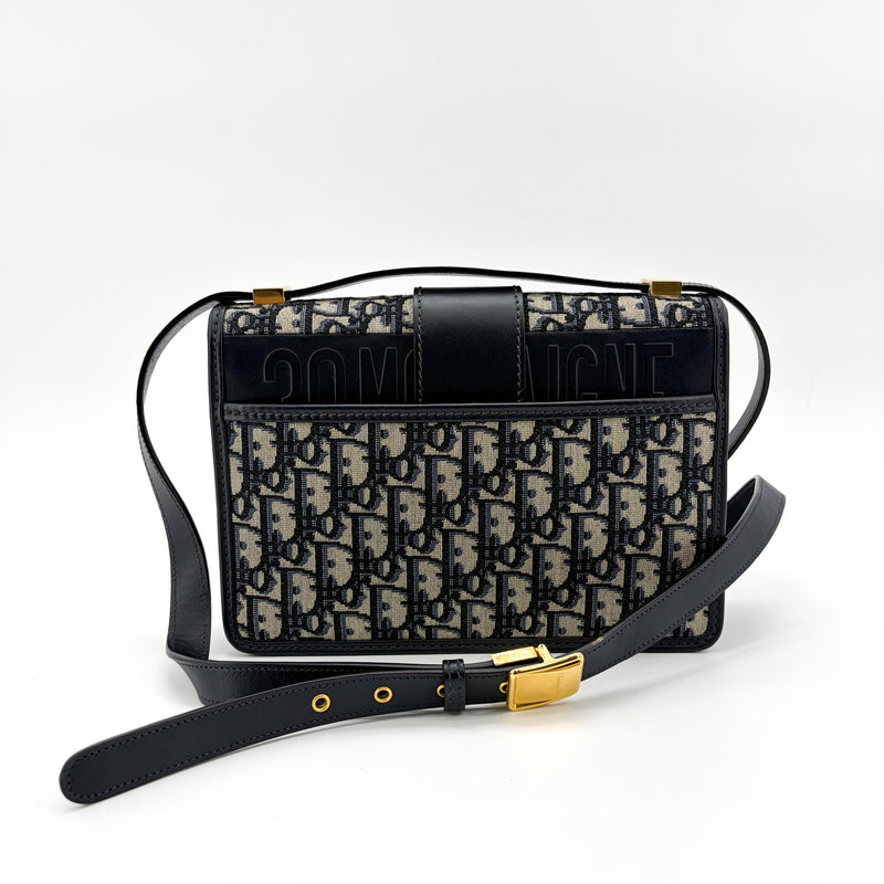 Christian Dior 30 Montaigne Flap Oblique Canvas Navy Bag