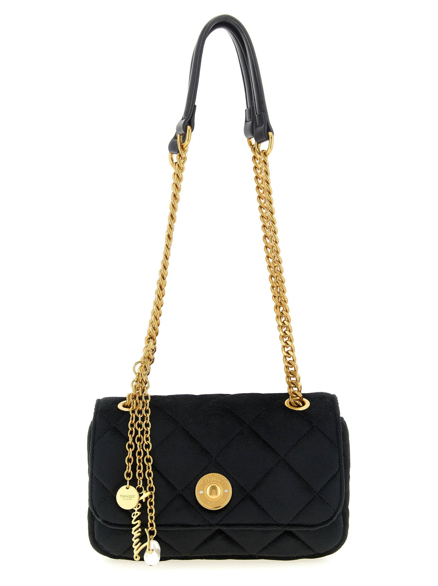 Twin Set Milano Shoulder Bag — Black Shaved Velvet-effect Finish
