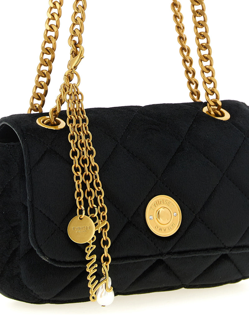 Twin Set Milano Shoulder Bag — Black Shaved Velvet-effect Finish
