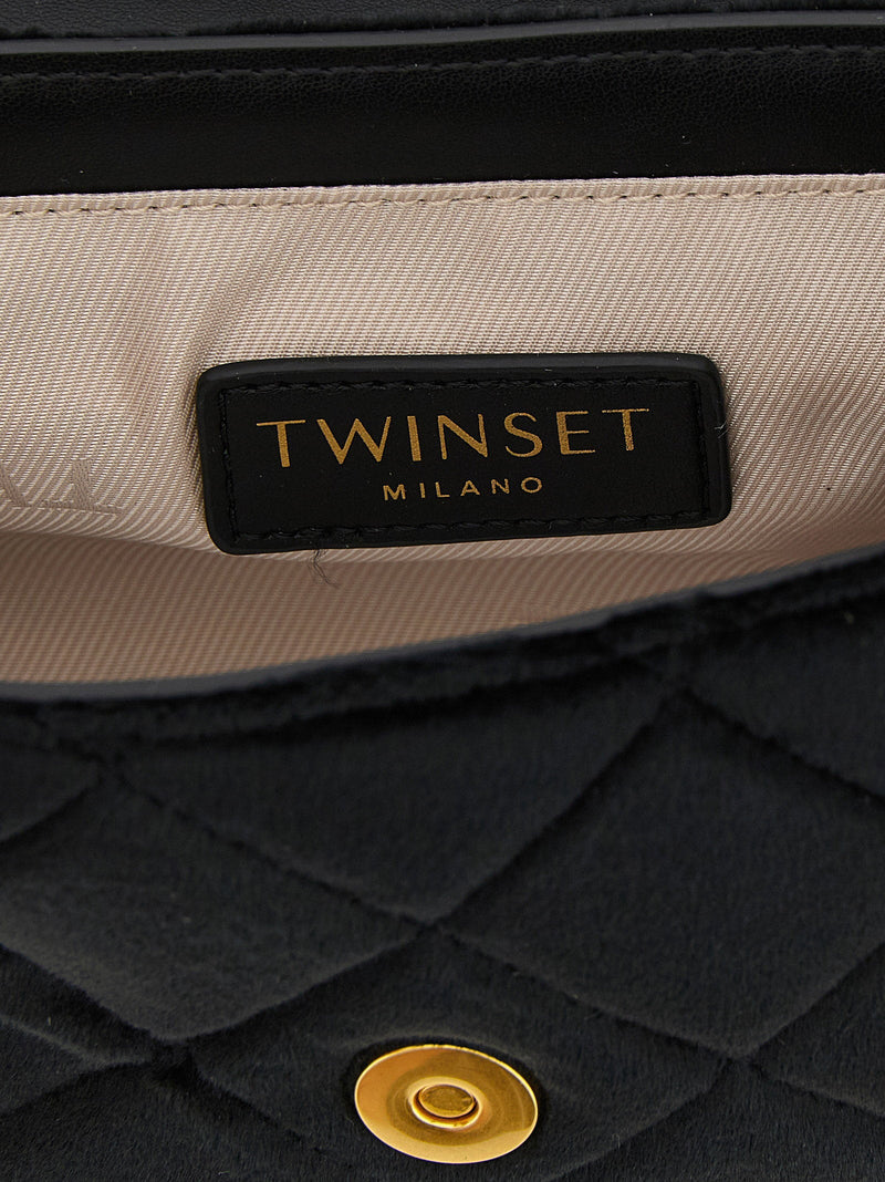 Twin Set Milano Shoulder Bag — Black Shaved Velvet-effect Finish