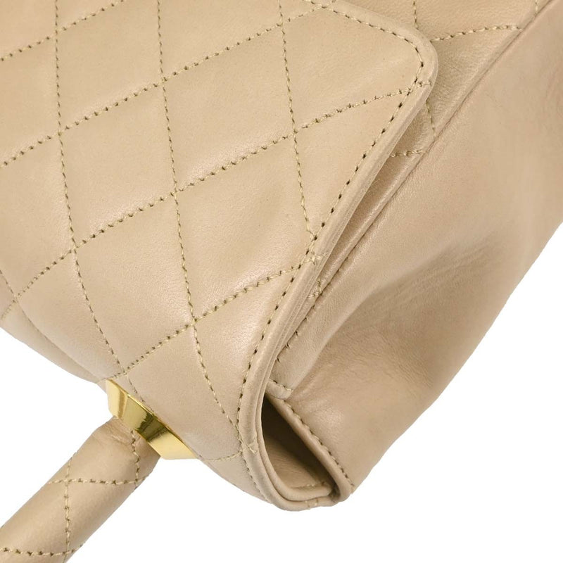 Chanel Cc Top Handle Flap Quilted Lambskin Beige Leather Bag