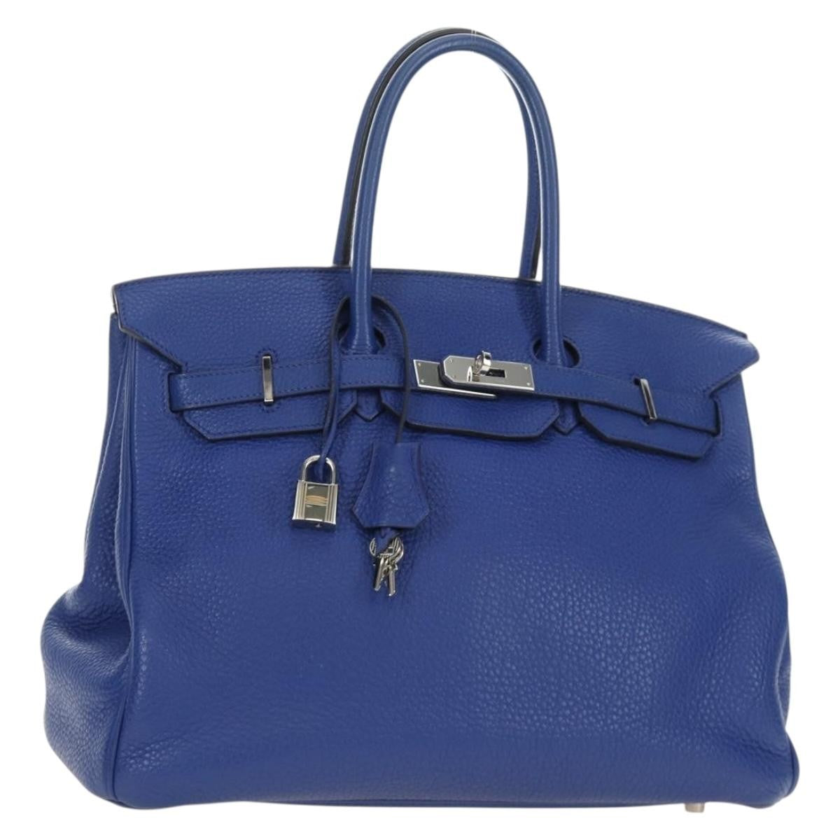 Hermes Birkin Blue Clemence With Palladium Hardware Leather Bag