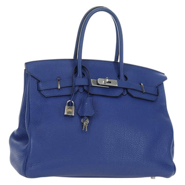 Hermes Birkin Blue Clemence With Palladium Hardware Leather Bag