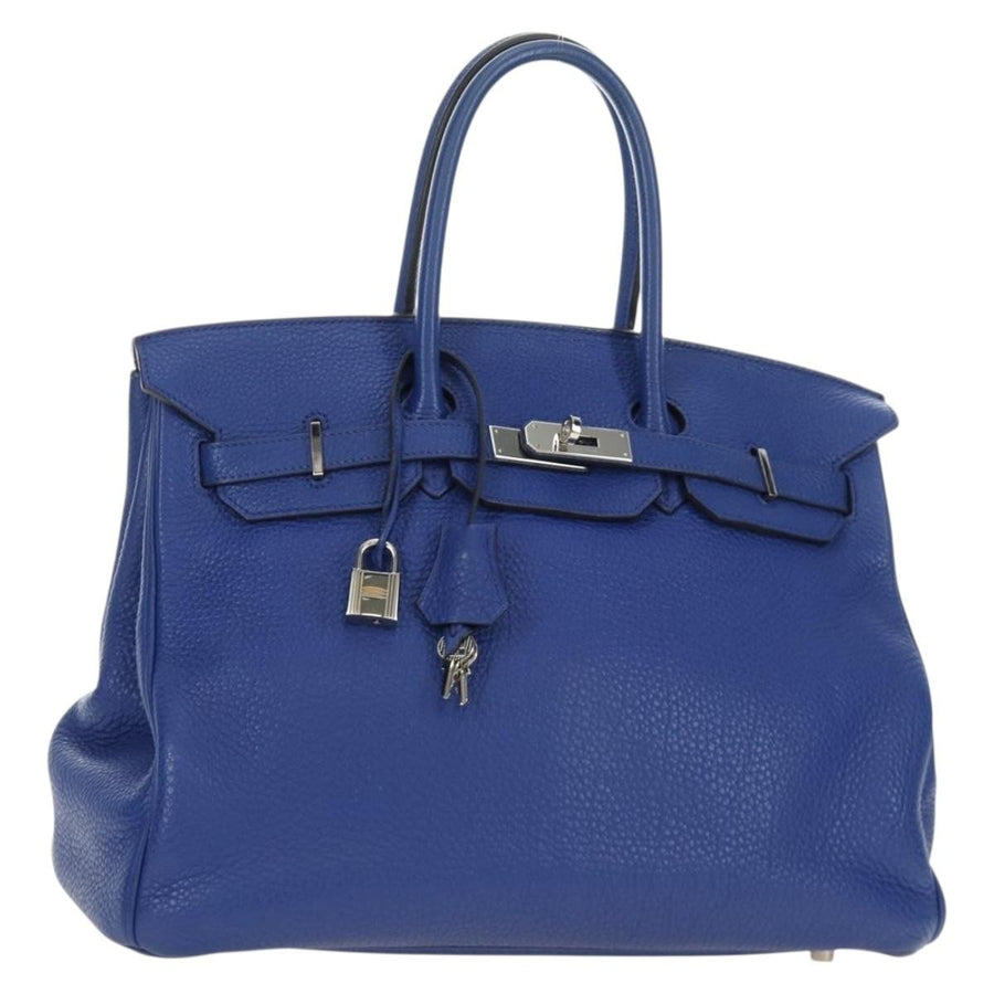 Hermes Birkin Blue Clemence With Palladium Hardware Leather Bag