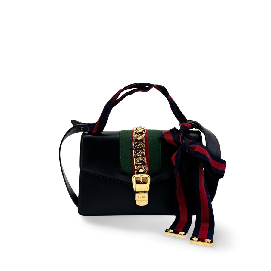 Gucci Sylvie Chain Leather Black Bag
