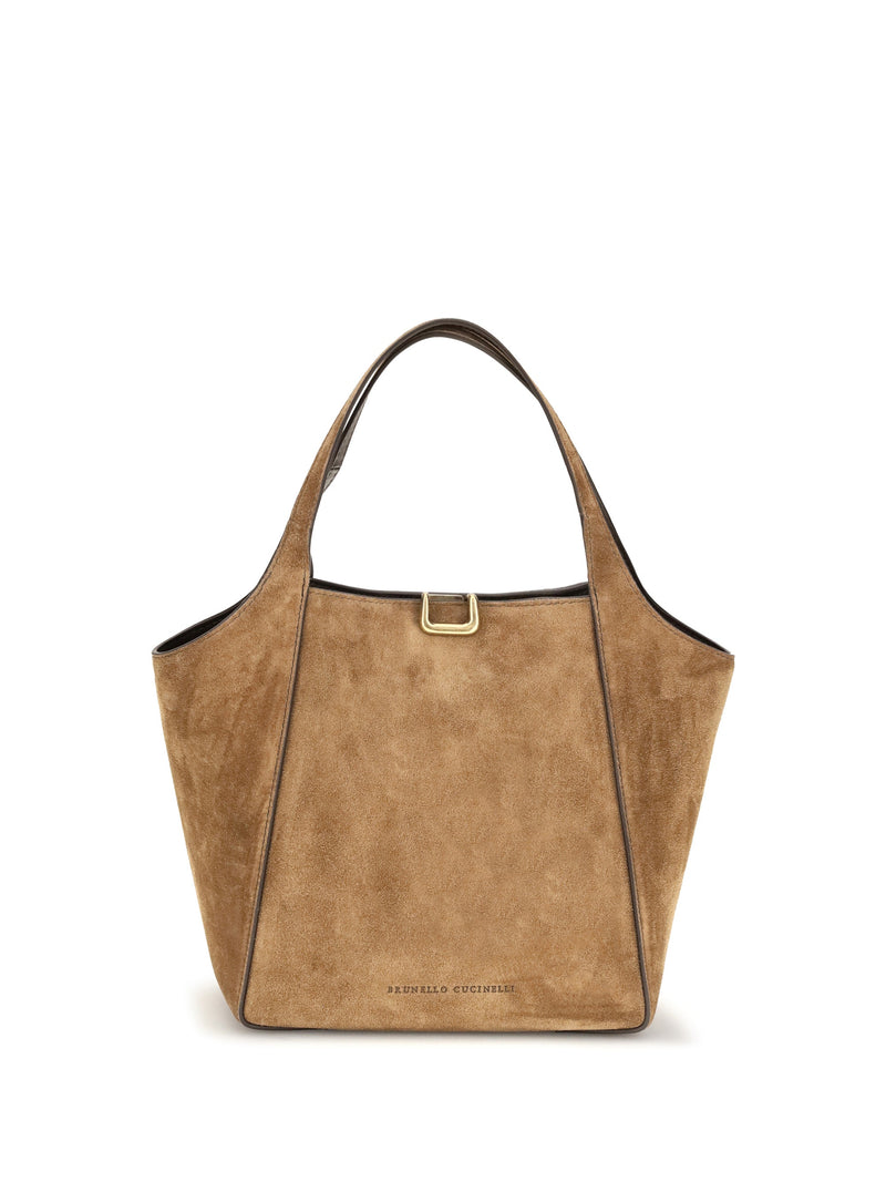 Brunello Cucinelli Suede Calf Leather Bucket Bag — Caramel