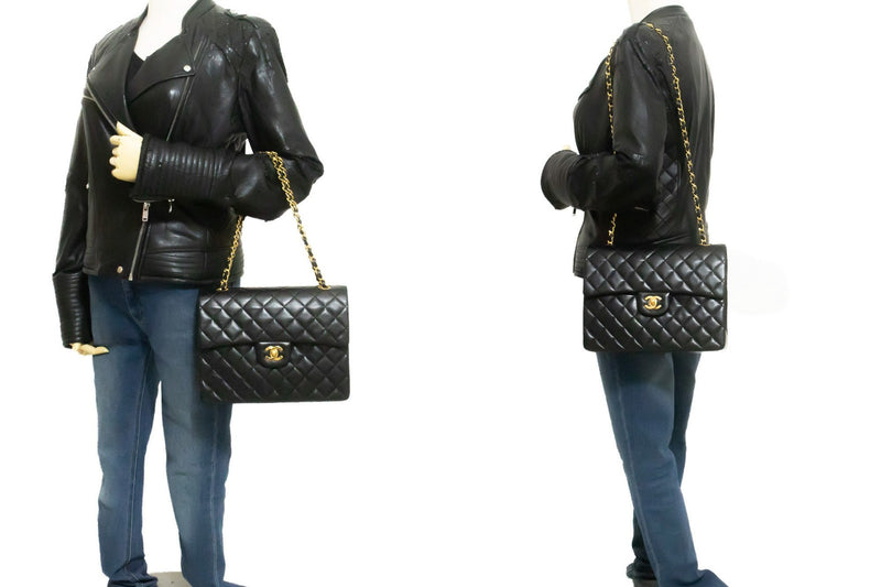 Chanel Vintage Square Classic Double Flap Quilted Leather Black Bag