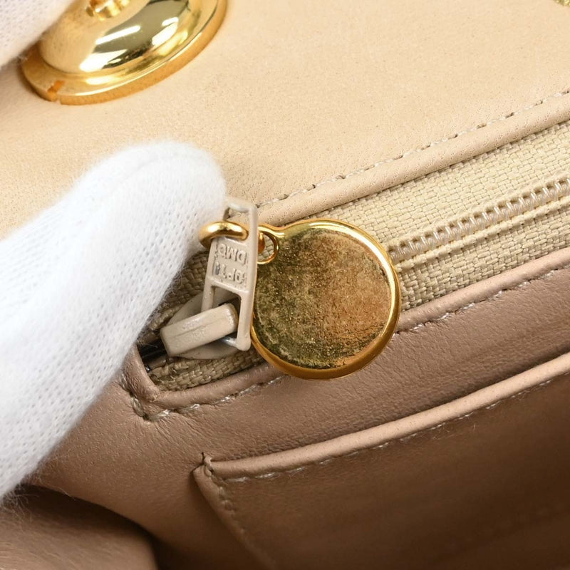 Chanel Cc Top Handle Flap Quilted Lambskin Beige Leather Bag