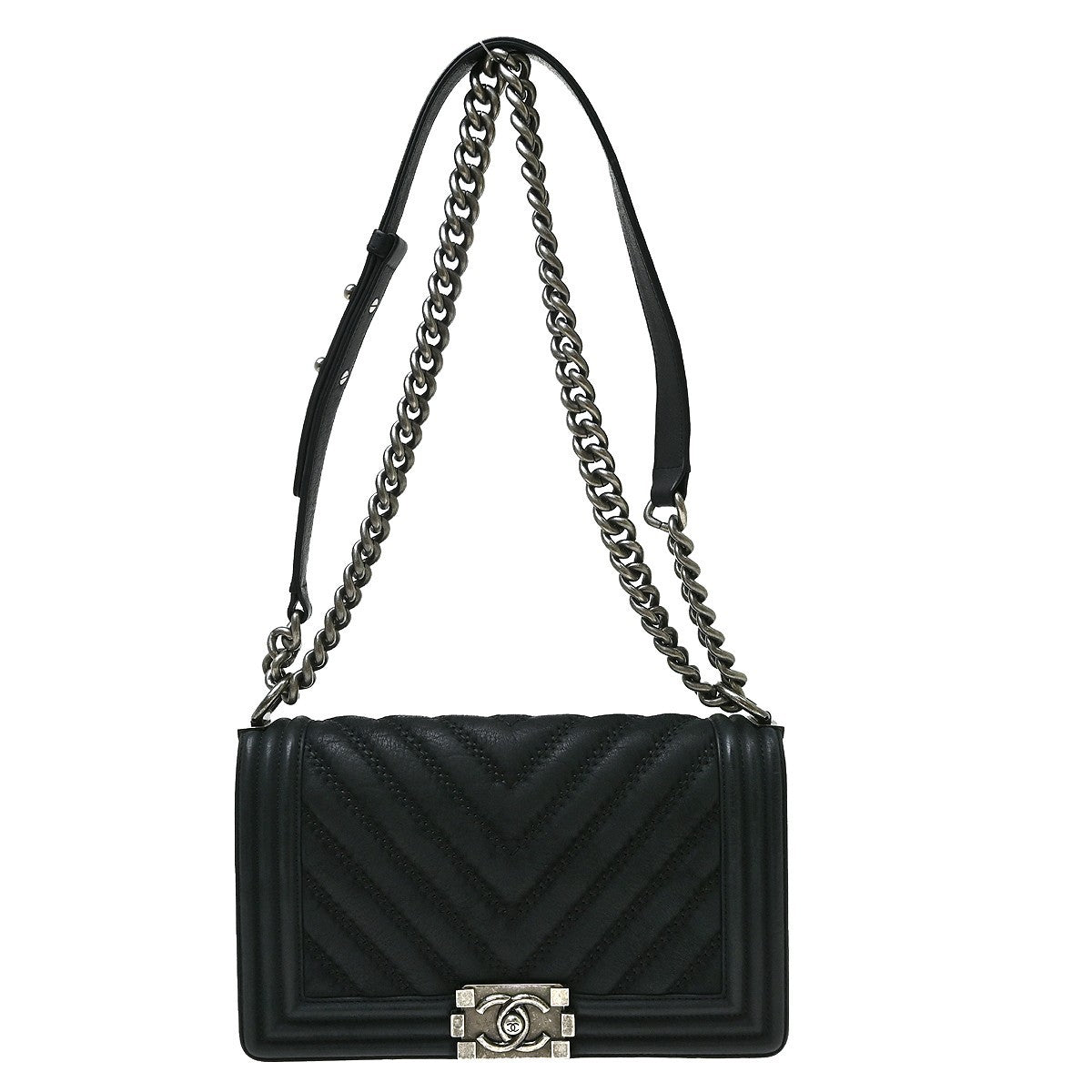 Chanel Boy Flap Chevron Lambskin Black Leather Bag