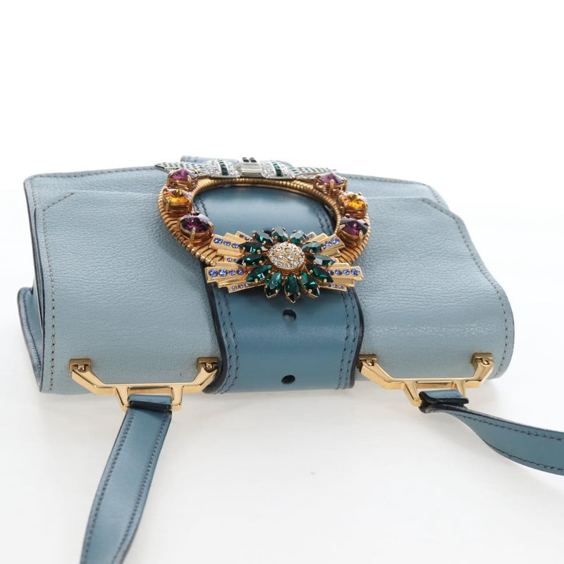 Miu Miu Madras Crystal Buckle Leather Blue Bag