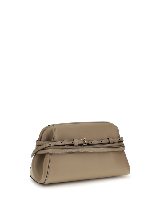 Moschino Belt-Detail Hircus Goatskin Clutch — Beige