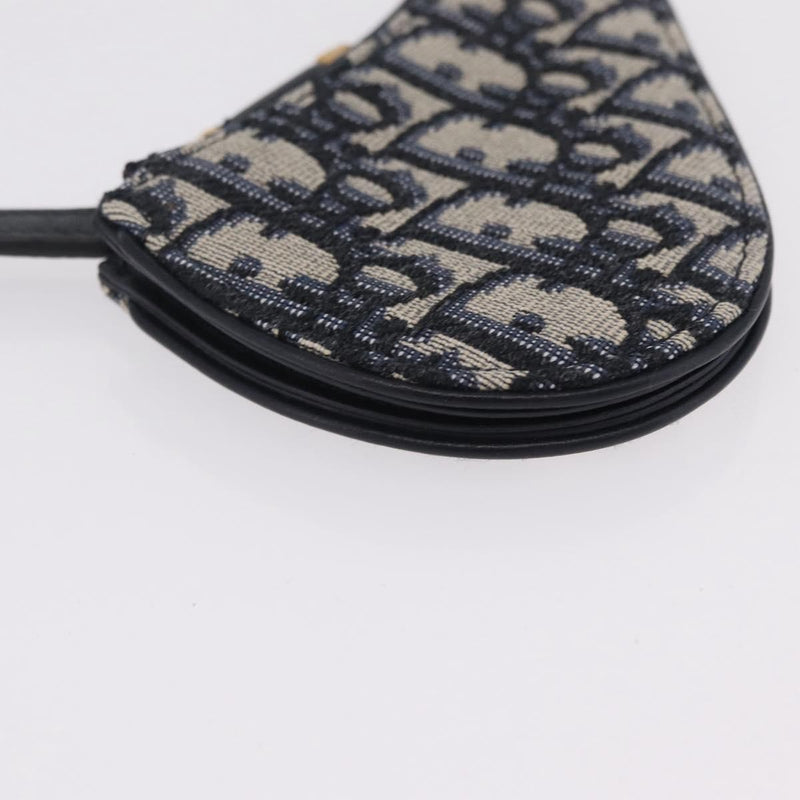Christian Dior Vintage Saddle Zip Coin Purse Diorissimo Canvas Navy Bag