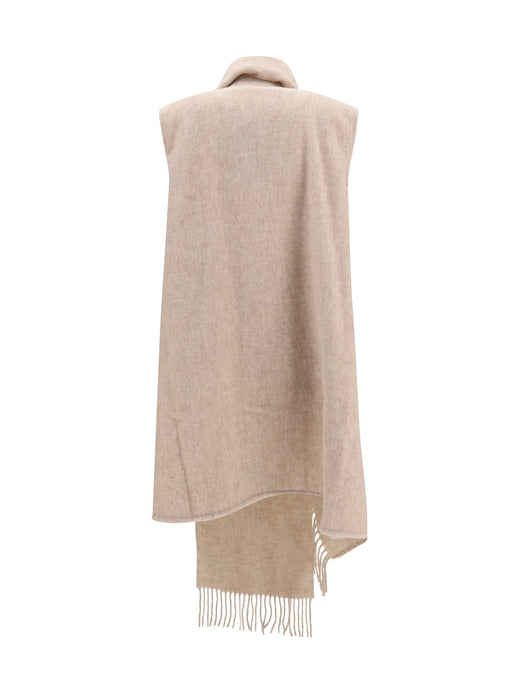 Fabiana Filippi Merino Wool With Fringe Shawl — Beige (ovis Aries) Shawls