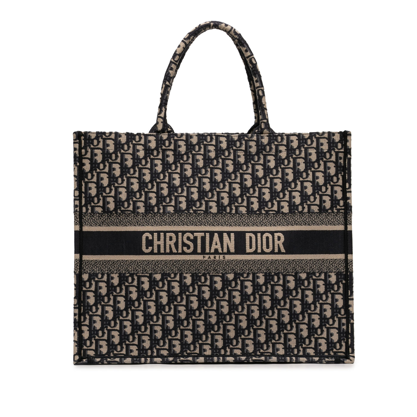 Large Oblique Embroidered Canvas Book Tote - Image 1
