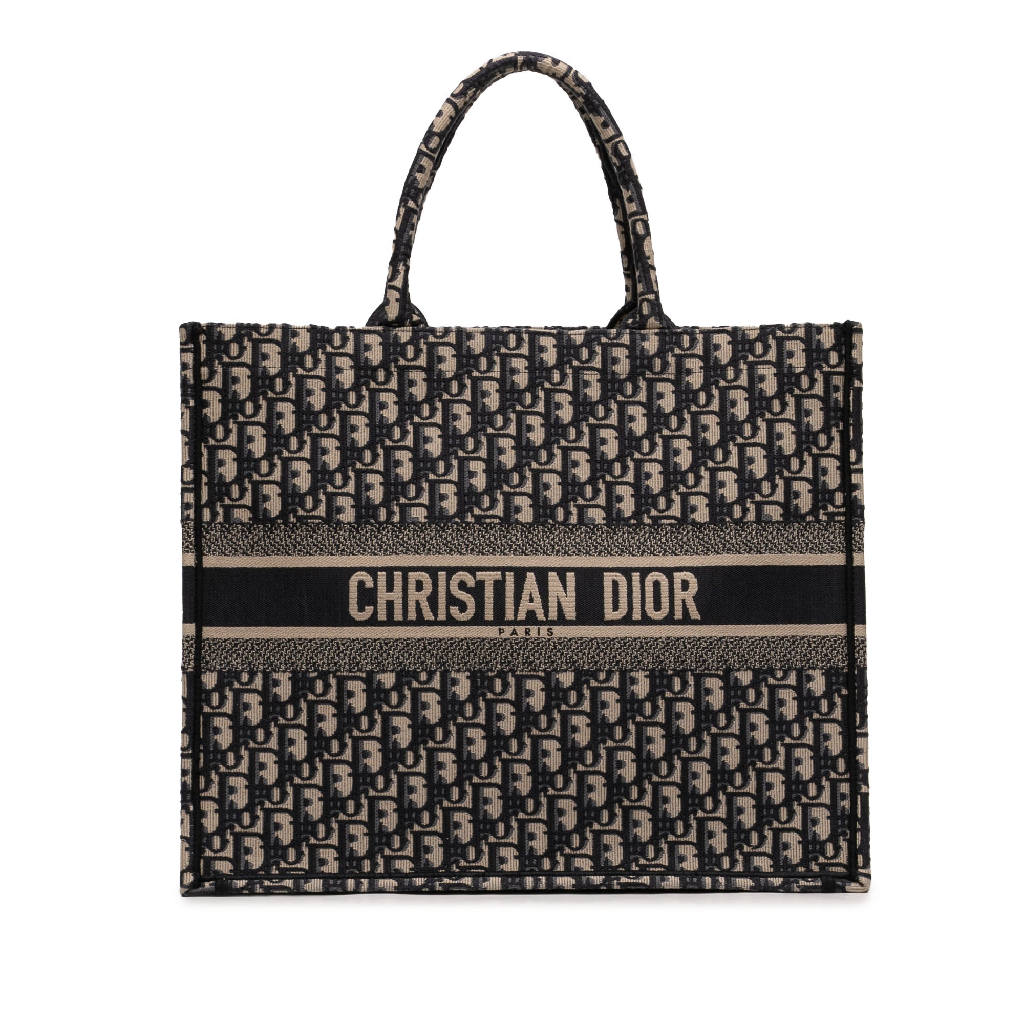 Large Oblique Embroidered Canvas Book Tote - Image 1