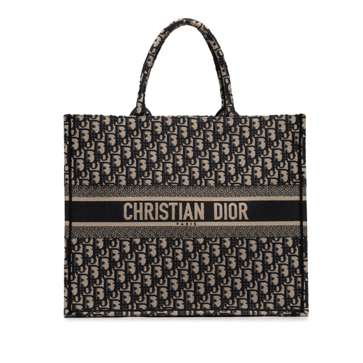 Large Oblique Embroidered Canvas Book Tote - Image 1