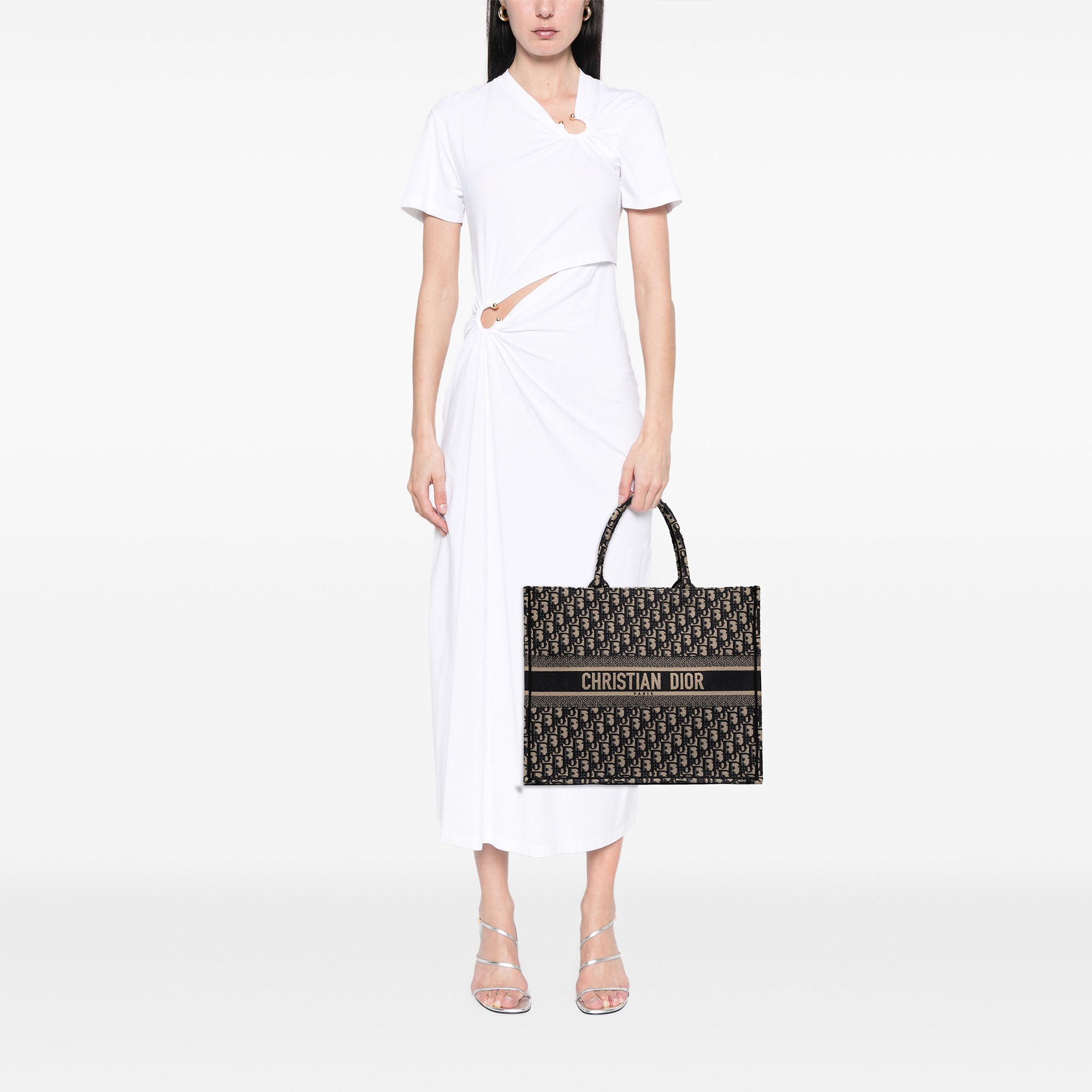 Large Oblique Embroidered Canvas Book Tote - Image 6