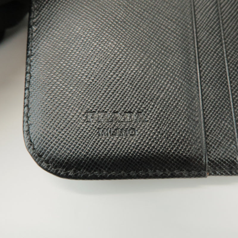 Prada Bifold Zip Around Saffiano Leather Black Accessory