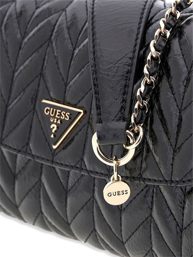 Guess Diamond-Quilted Polyurethane Crossbody Bag — Black
