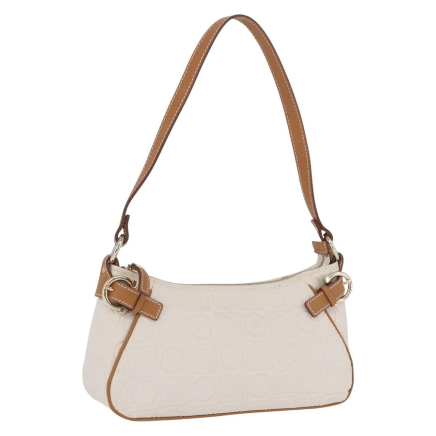 Salvatore Ferragamo Gancini Canvas And Leather White Bag