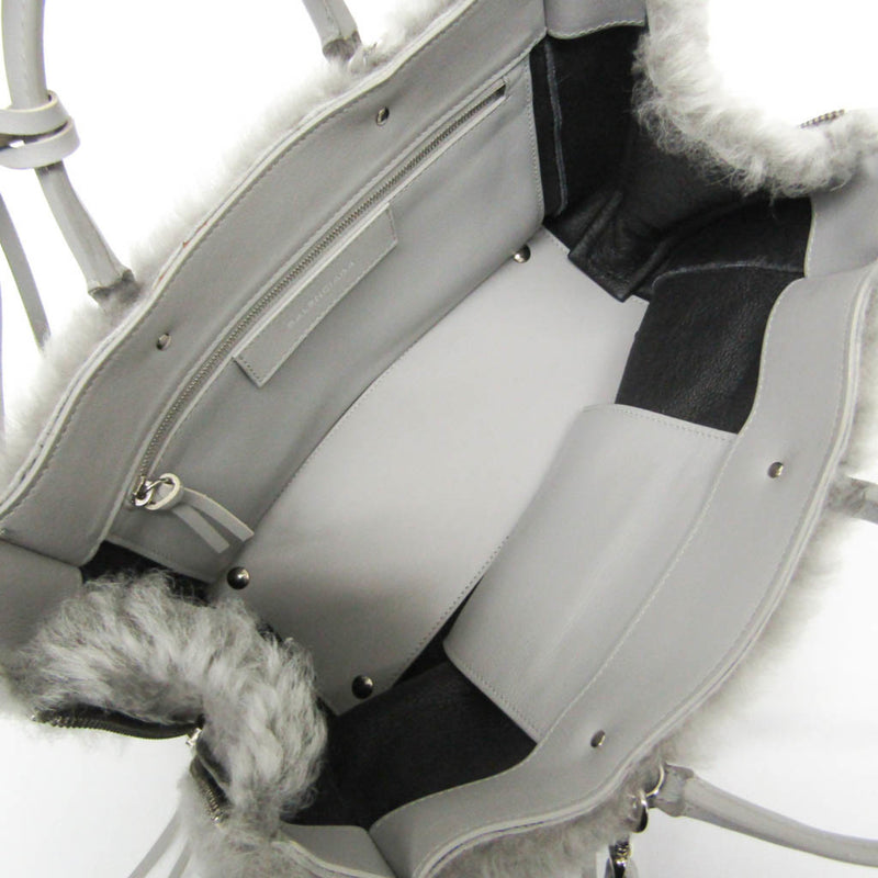 Balenciaga Papier A6 Zip Around Classic Studs Shearling Gray Faux_fur Bag