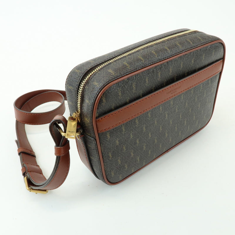 Saint Laurent Le Monogramme Camera Monogram All Over Coated Canvas And Leather Brown Bag