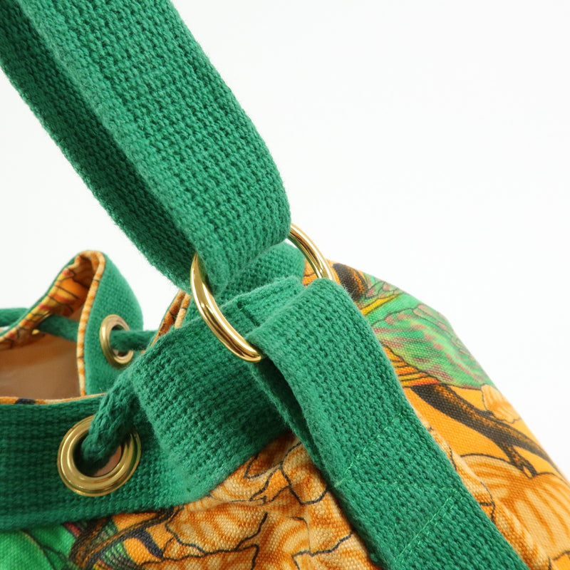 Hermes Vintage Drawstring Bucket Printed Canvas Orange Bag