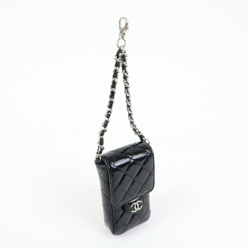 Chanel Cc Chain Phone Holder Quilted Patent Black Patent_leather Bag