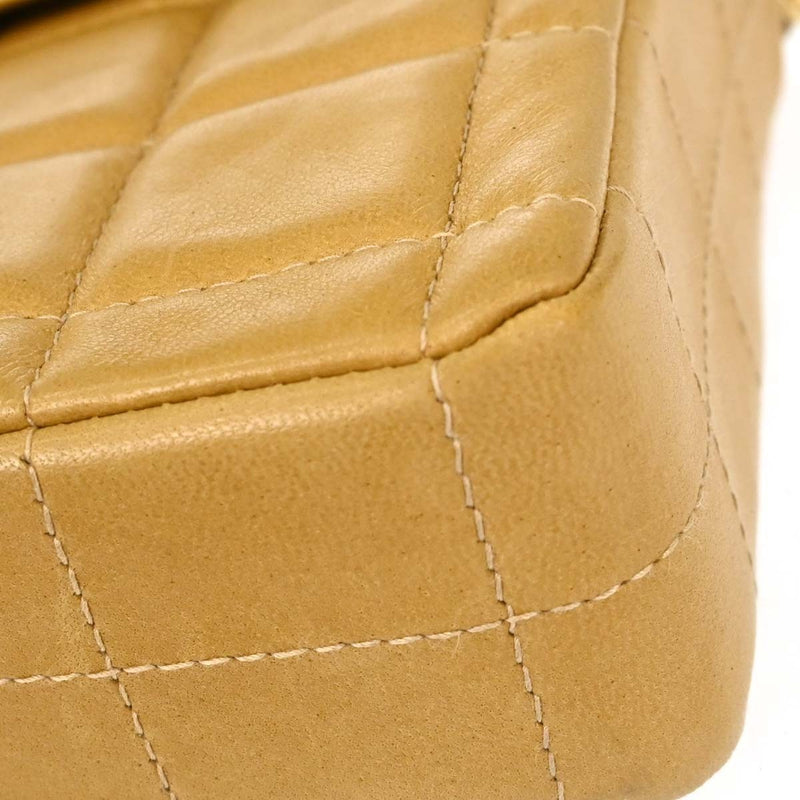 Chanel Chocolate Bar Flap Quilted Lambskin Beige Leather Bag