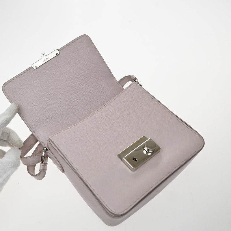 Prada Sound Flap Embroidered Saffiano Pink Leather Bag