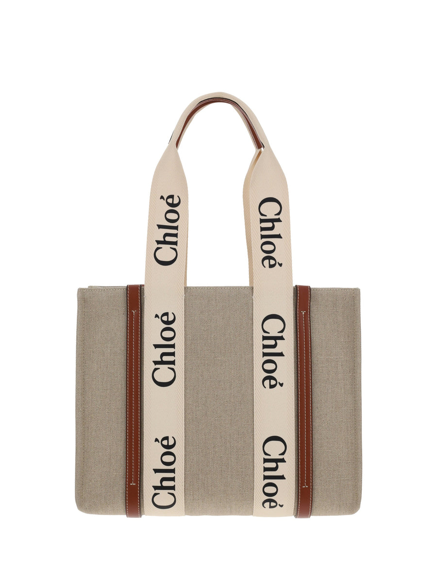 Chloé Woody Shoulder Bag — Beige Linen