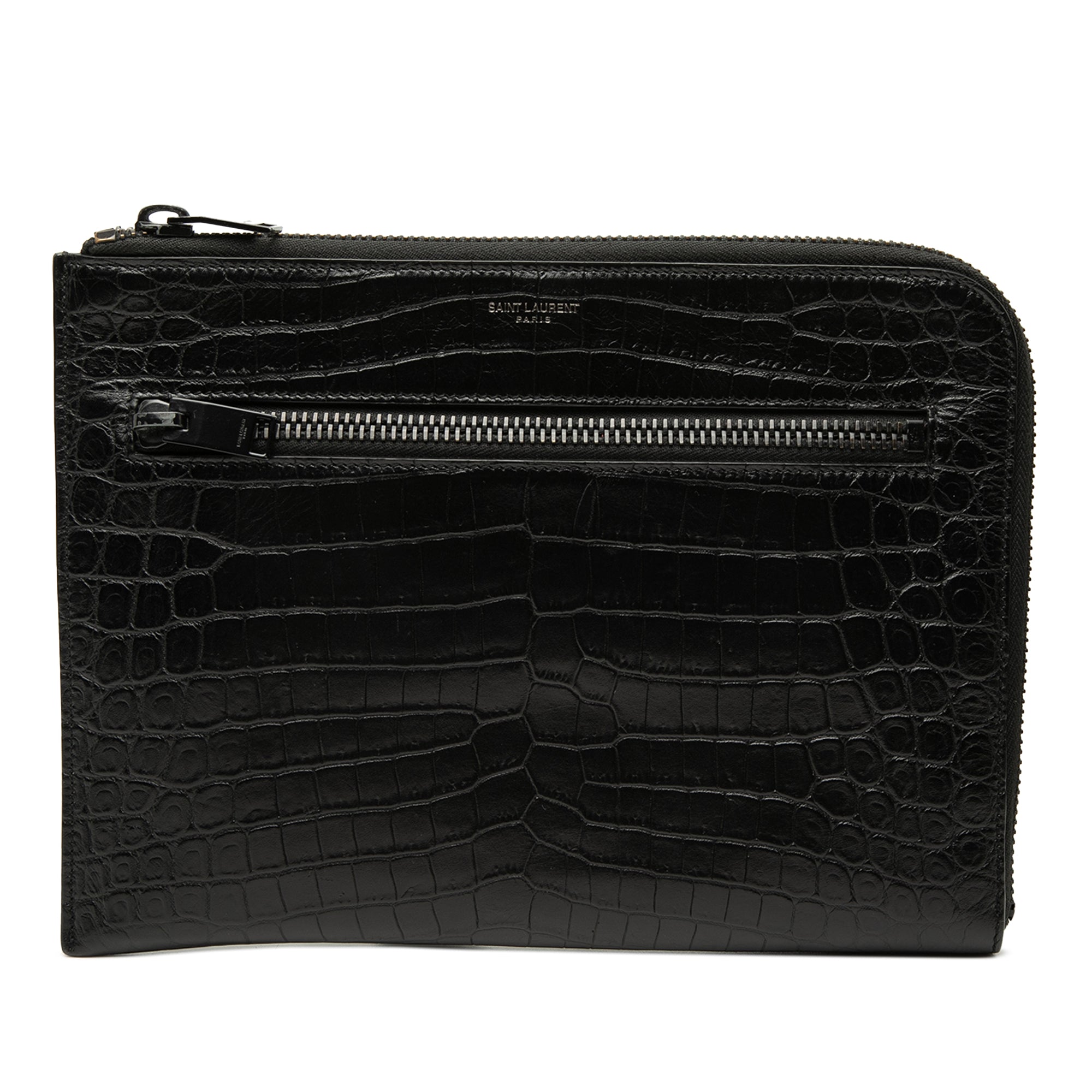 Croc Embossed Leather Clutch - Image 1