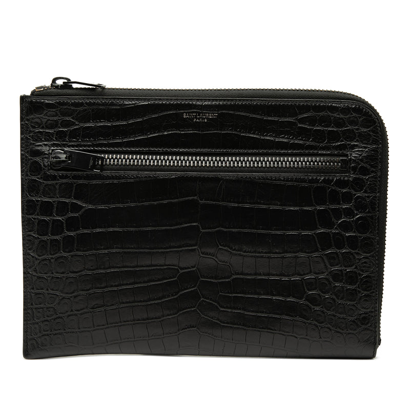 Croc Embossed Leather Clutch