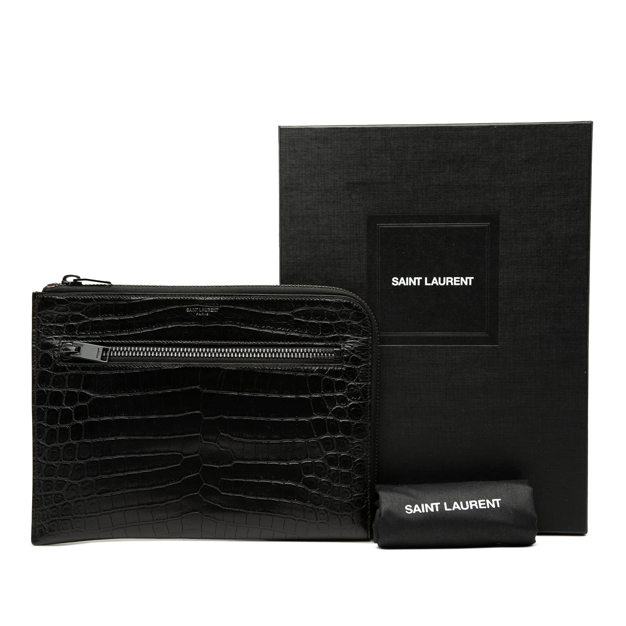 Croc Embossed Leather Clutch - Image 8
